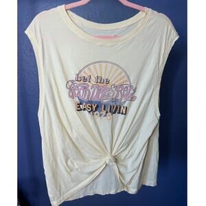 Back When 1978 Knotted Raw Hem Graphic Tank Top Cream Retro Sleeveless Tee Large